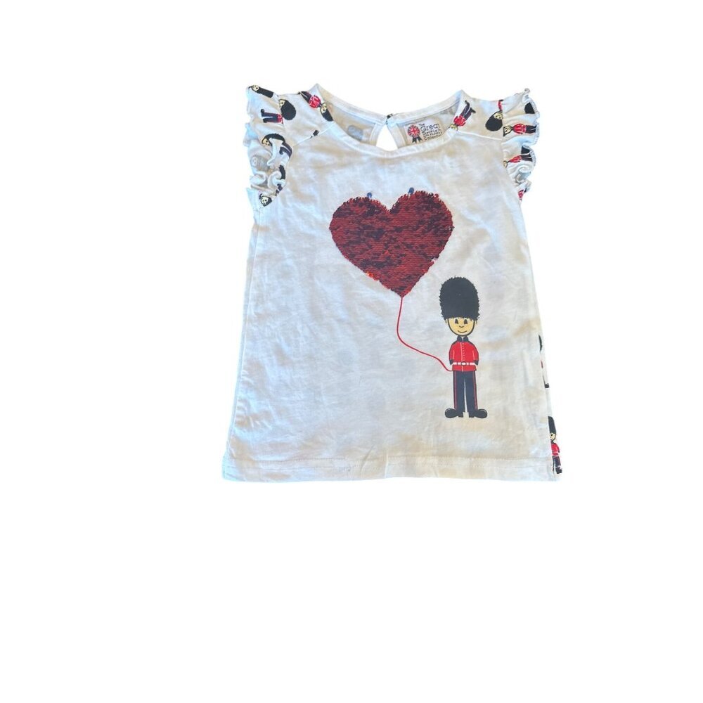 Great British Collection Girls‎ 3-4 White Cotton T-Shirt Red Heart Guard Print